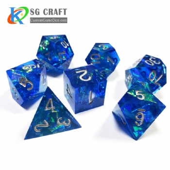 Sharp Edge Dice Lucent Blue with gold foil paper