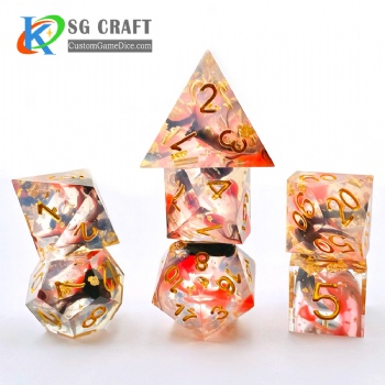Transparent Red and Black Swirl With Gold foil paper Sharp dice Handmade dice