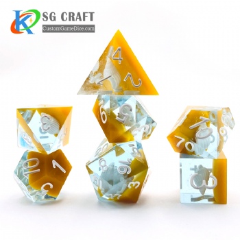 Gold Sand +Transparent Blue With Conch Handmade sharp dice