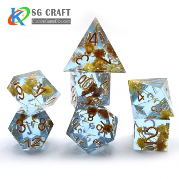 Transparent Light Blue With Flower In Dice Shap edge dice