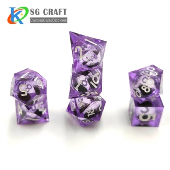SGS-62 Quicksand Black Glitter Transparent Purple Background Dice