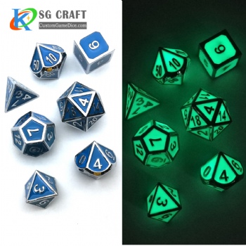 GLOW GREEN METAL DICE SET