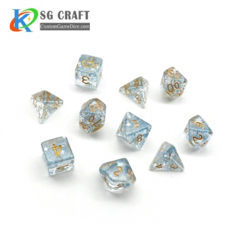 TRANSPARENT BLUE GLITTER DICE SET