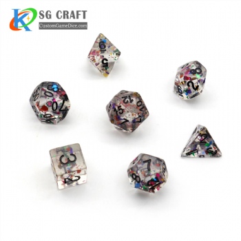 TRANSPRANT COLORFUL FLAKES FILLED PLASTIC DICE SET