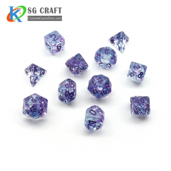 TRANSPRANT PURPLE STAR FILLED PLASTIC DICE SET