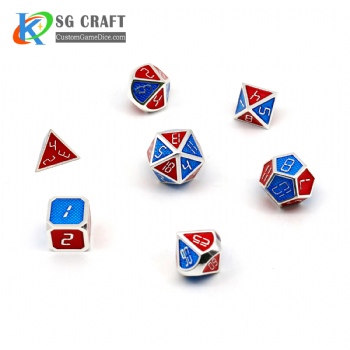 RED AND BLUE ENAMELED METAL DICE