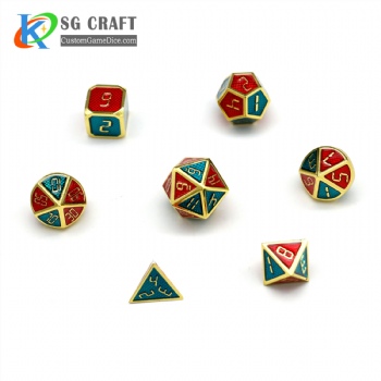 GREEN AND RED ENAMELED METAL DICE