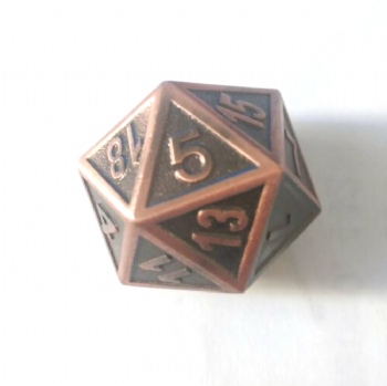 LARGE ANTIQUE COPPER METAL D20 DICE