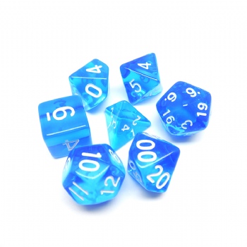 BLUE TRANSPARENT PLASTIC DICE SET