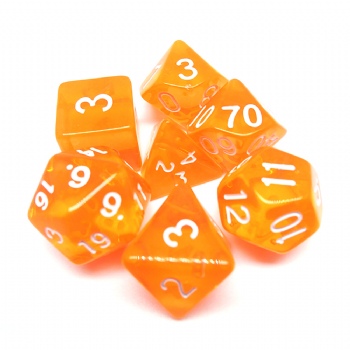 ORANGE TRANSPARENT PLASTIC DICE SET