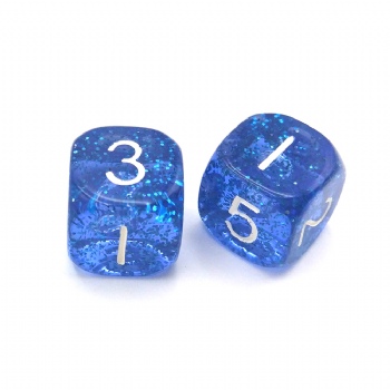  BLUE TRANSPARENT GLITTER PLASTIC D6 DICE