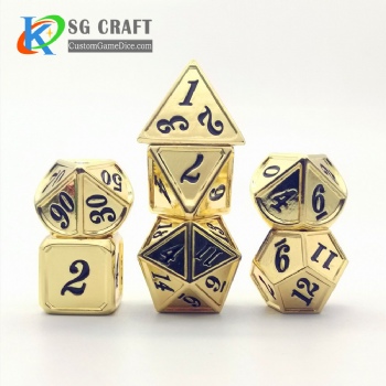 Dice dnd game metal custom dice bag gold black colors recessed numbers