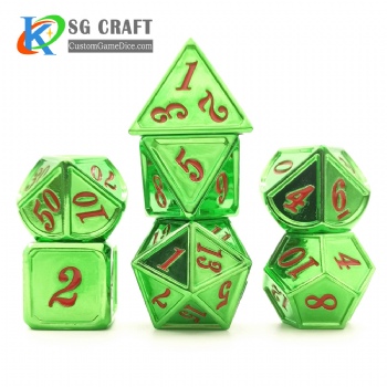 Dice dnd game metal custom dice box bag green red colors recessed numbers