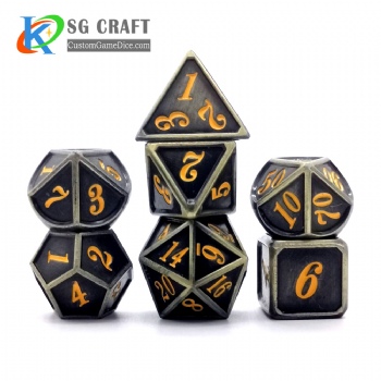 Dice dnd game metal custom dice bag black yellow colors recessed numbers