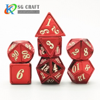 Dice dnd game metal custom dice bag gold red colors recessed numbers