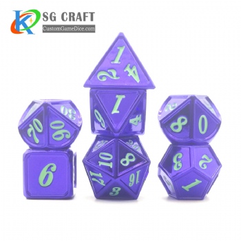 Dice dnd game metal custom dice bag purple green colors recessed numbers