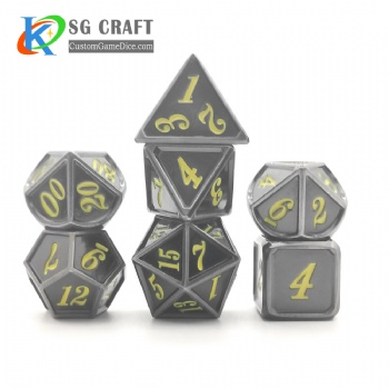 Dice dnd game metal dice grey yellow colors recessed numbers