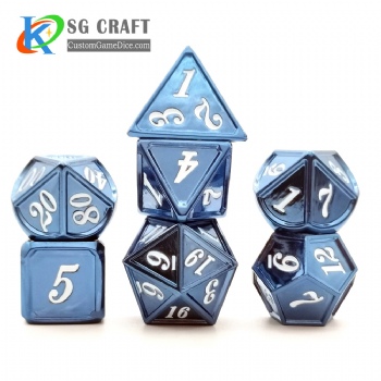 Dice dnd game metal dice blue/white colors recessed numbers