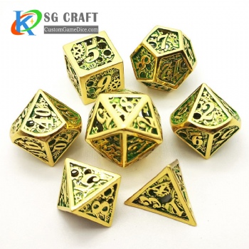 Hollow out machine style dice dnd game metal custom dice gold/green colors