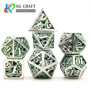   hollow out machine style dice dnd game metal custom dice green color