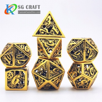  Hollow out machine style dice dnd game metal dice gold color