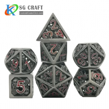 Hollow out skull style dnd game metal dice red numbers