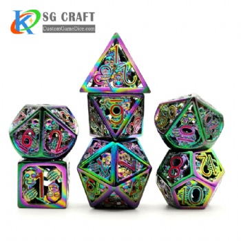 Hollow out skull style rainbow plating dnd game metal dice red numbers