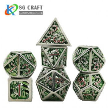 Hollow out Statue of Liberty style Dnd Game Metal Dice Red/Green Colors