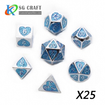 Heart Metal Dice dnd game metal custom dice blue glitter