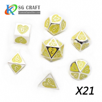 Heart Metal Dice dnd game metal custom dice yellow glitter