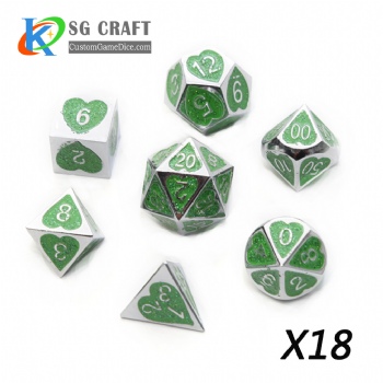 Heart Metal Dice dnd game metal custom dice green glitter