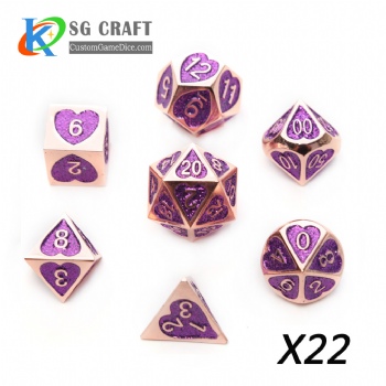 Heart Metal Dice dnd game metal custom dice purple glitter