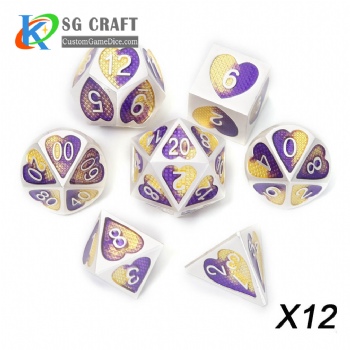 Heart Metal Dice dnd game metal custom dice purple/yellow colors