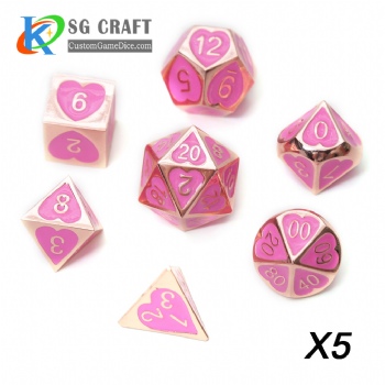 Heart Metal Dice dnd game metal custom dice gold/pink