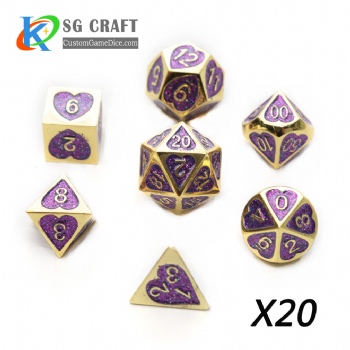 Heart Metal Dice dnd game metal custom dice purple glitter