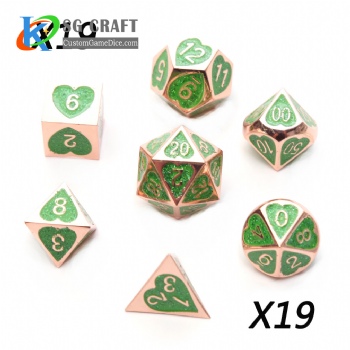 Heart Metal Dice dnd game metal custom dice green glitter