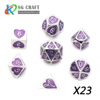 Heart Metal Dice dnd game metal custom dice purple glitter