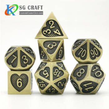 Heart metal archaize dice dnd game metal custom dice 