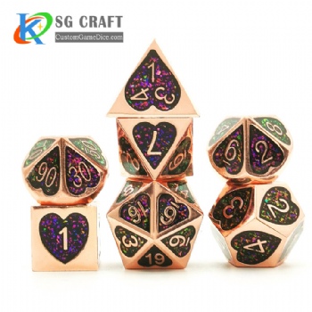 Heart metal dice dnd game metal custom glitter dice