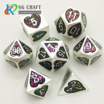 Heart metal dice dnd game metal custom glitter dice
