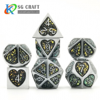 Heart metal dice dnd game metal custom glitter dice