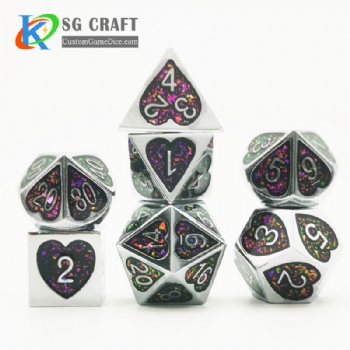 Heart metal dice dnd game metal custom glitter dice