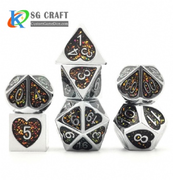 Heart metal dice dnd game metal custom glitter dice