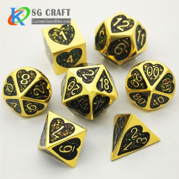 Heart metal dice dnd game metal custom glitter dice