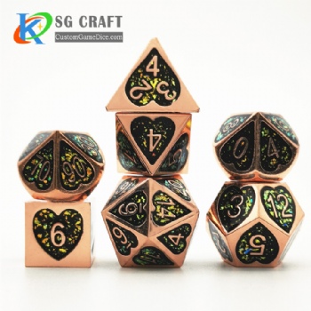 Heart metal dice dnd game metal custom glitter dice