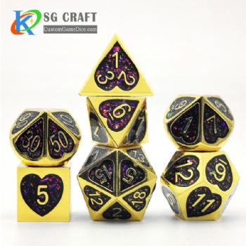 Heart metal dice dnd game metal custom glitter dice