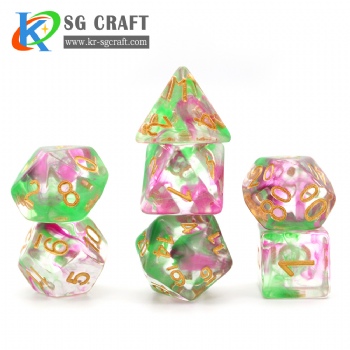 SG1-3 Green and Purple Swirl Nebula Dice Set