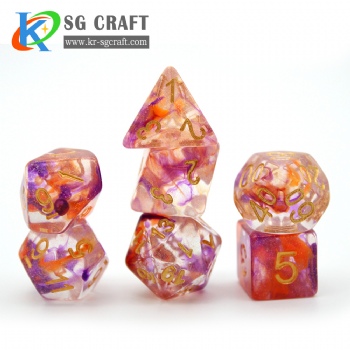 SG2-1 Orange and Purple Swirl With Chameleon Glitter Nebula Dice Set