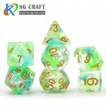 SG2-2 Yellow and Green Swirl With Chameleon Glitter Nebula Dice Set