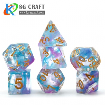 SG3-1Yellow and Green Swirl With Laser Reflect Pieces Dice Set